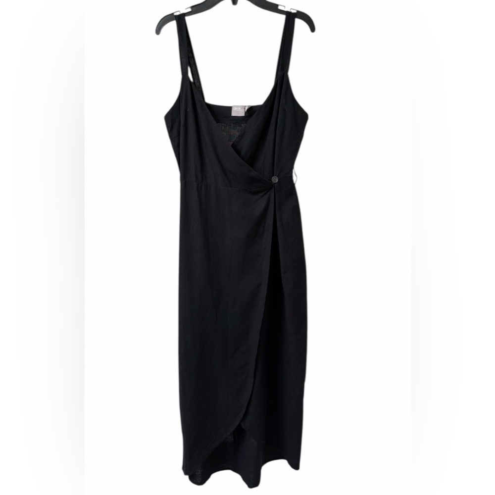 ASOS Cotton Linen Black Straps Button Wrap Midi Dress Sz 4